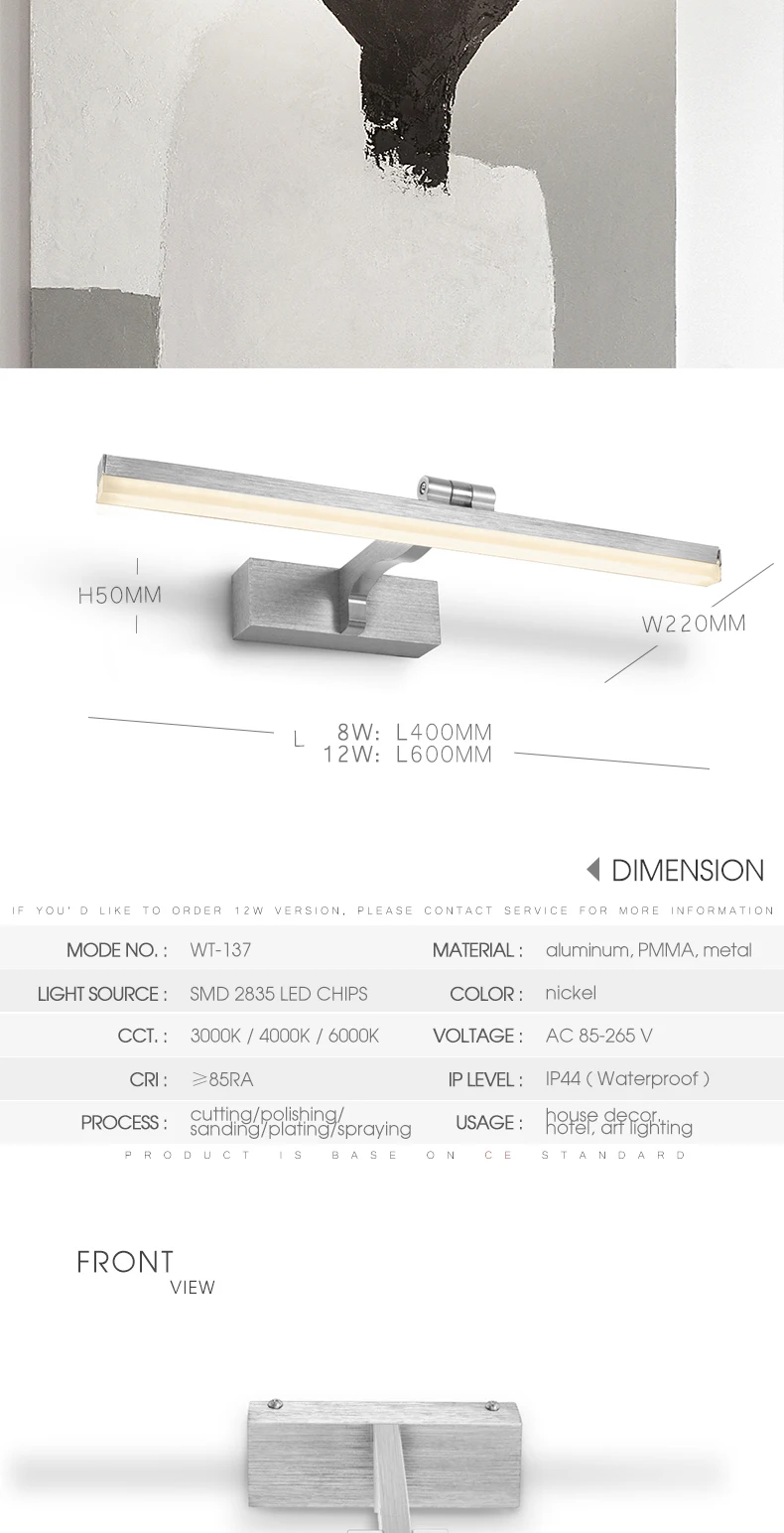 Simple design metal led mirror light shower room vanity mirror led light 8w brush bathroom lighting hotel wall sconce art lamps