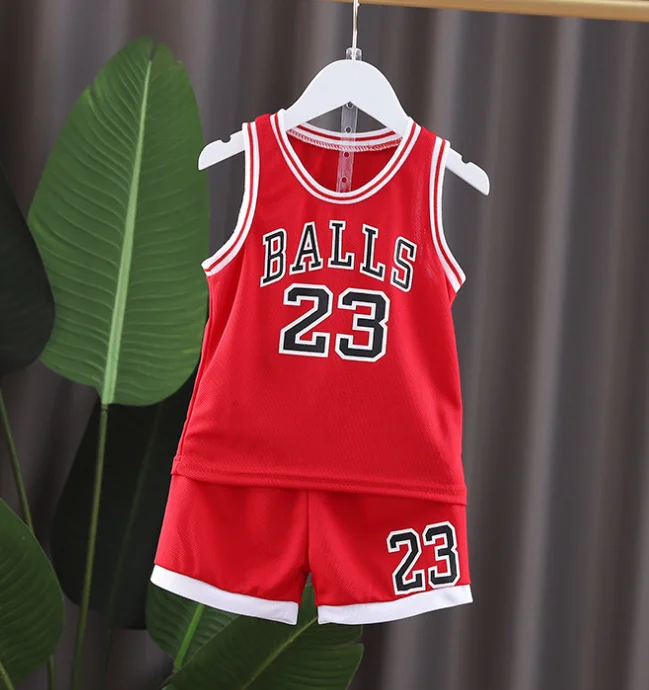 

Boys' basketball suit 2021 summer new children's fashion casual letter sleeveless baby Vest + T-shirt 2-piece set