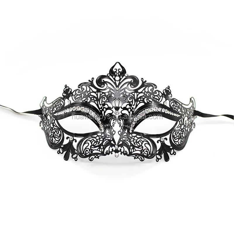 Black Venetian Masquerade Mask Filigree Rialto Ball Eyemask Glitter w/ Diamantes