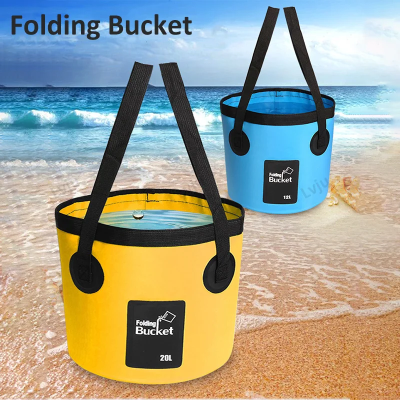 

Lvju 12L-20L 3-5 Gallon Collapsible Bucket Fishing/Camping/Car Washing Flexible Folding Plastic Water Bucket, Green, blue, red/black/yellow/customized