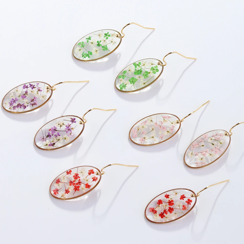 

Factory Custom Oval Stainless Steel Resin Flower Earings Fashion Women Gold Earrings