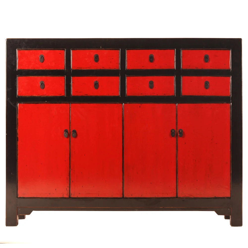 
China red antique chinese reproduced sideboard Living room cabinet East Art furniture Solid wood color fashinal home furniture 