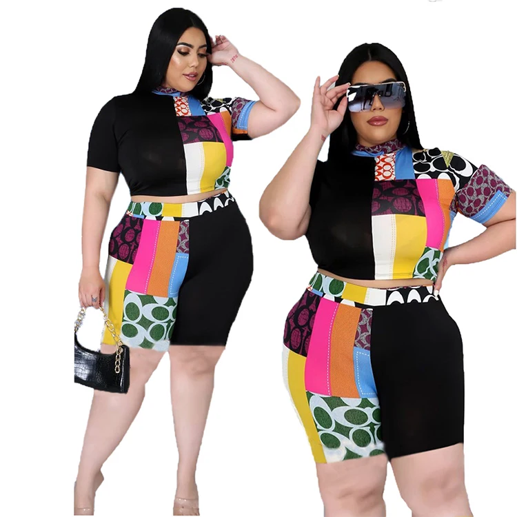 

LY8033 Fashion T-Shirt Shorts Sweat Suits Women 2021 Casual Two Piece Short Set Plus Size
