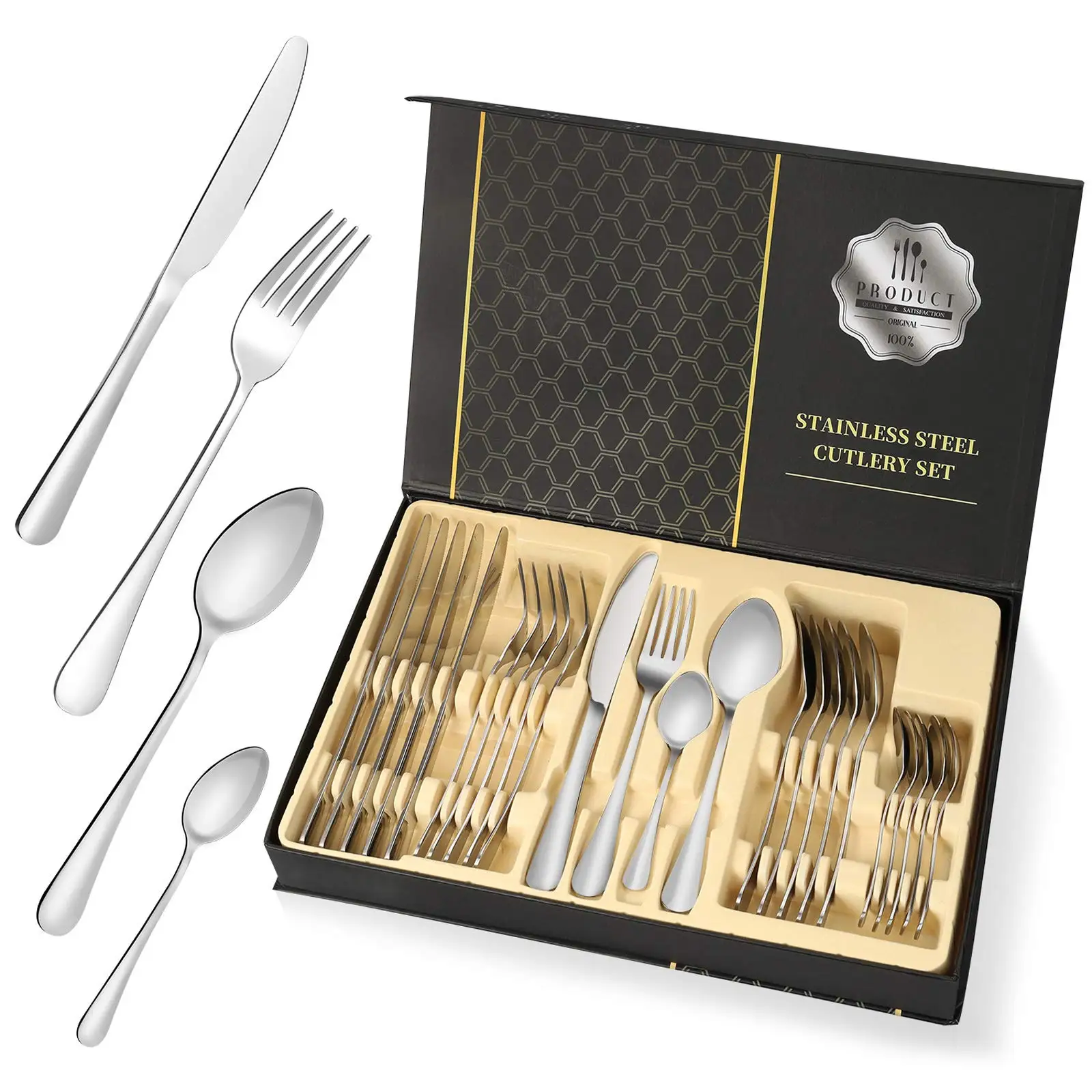 

Tableware Gold Black Rose Gold Rainbow Colored 24pcs Stainless Steel Flatware sets Cutery Set, Silver/gold/rose gold/rainbow/black