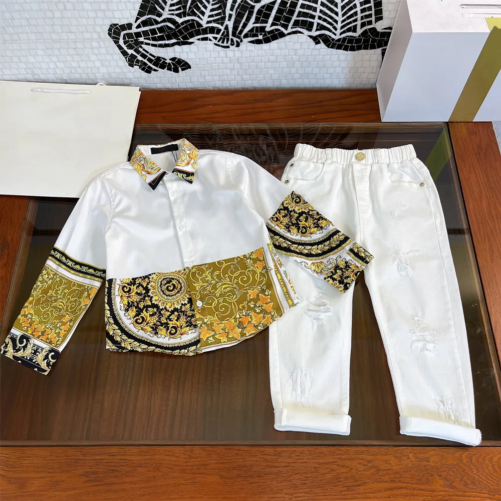 

Autumn Unique Design Hot Sale Shirt Pants Two-piece Clothing Fall Long Sleeve Children's Suit, White