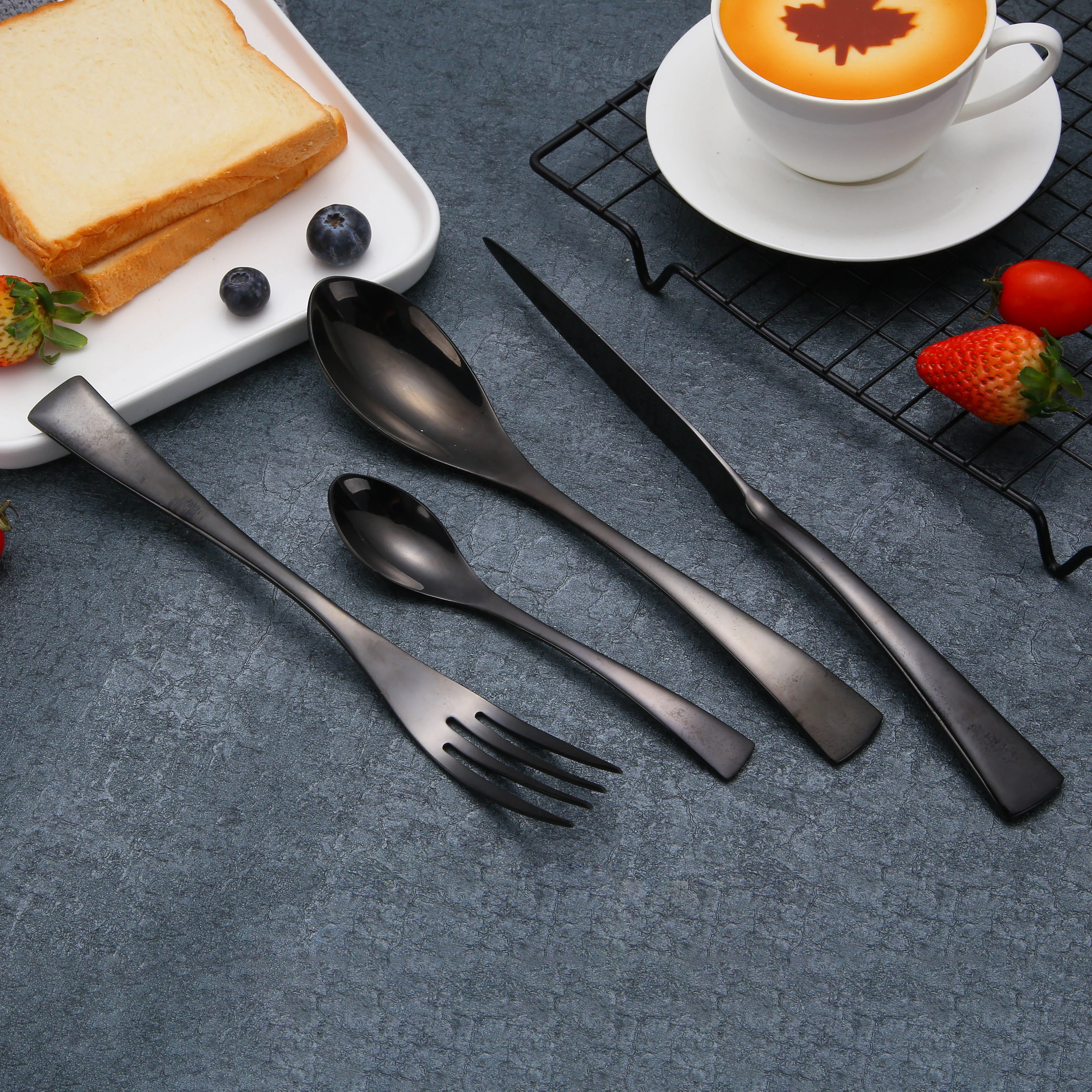 

Best seller 2020/2021 on amazon matte black silverware set stainless steel 18/10 disposable cutlery in bulk, Customized