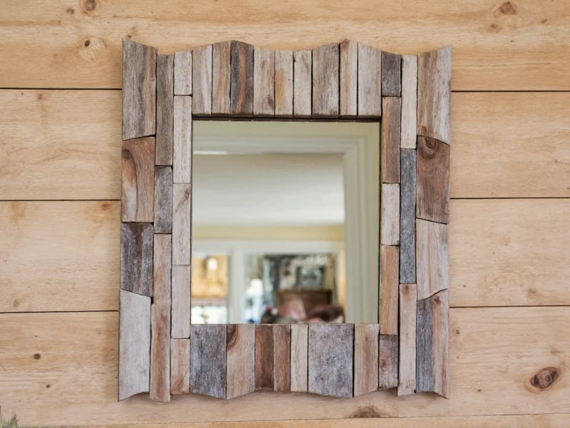 Reclaimed wood pieces arranged for mirror frame crafting