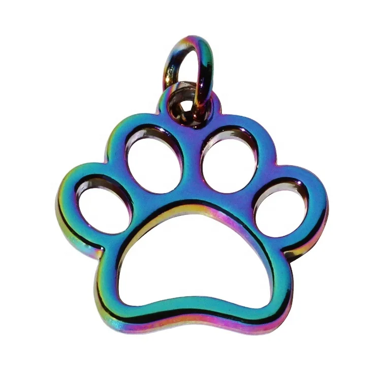 

Newest puppy dog paws earring tags hollow logo rainbow claws bangle hang charms for jewelry, Gold/nickle/gunmetal etc