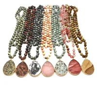 

Natural Jasper Stone Beads Pendant Long Knotted Necklace