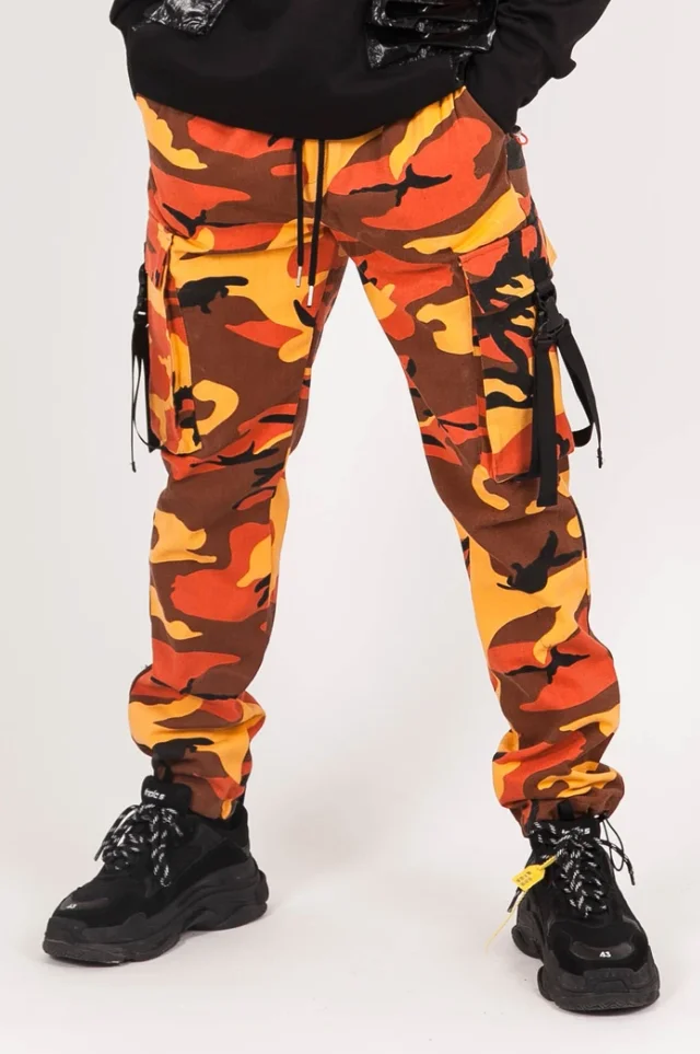 orange camo trousers mens