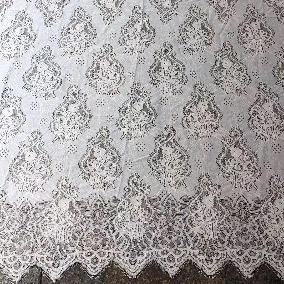 

High quality hollow embroidered chantilly lace fabric in stock, Accept customized color