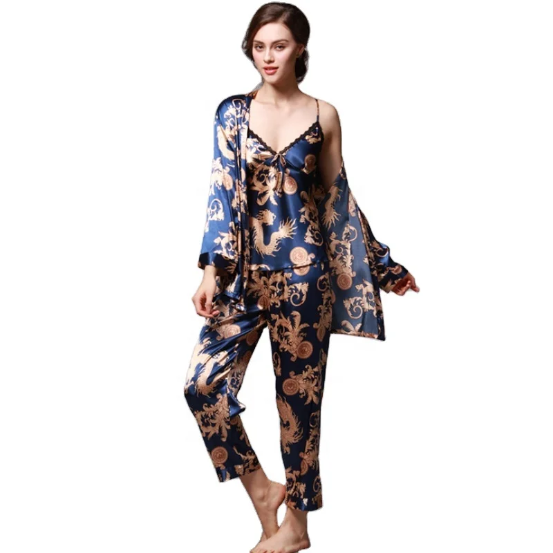 

Three-piece pajamas suit women nightgown summer sexy silk pajamas comfortable pajamas wholesale vest pants, Customized color