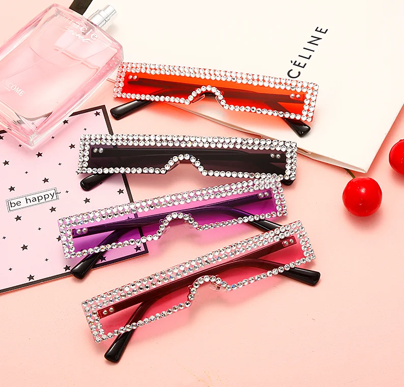 

New Small Rectangle Sun Glasses Square Diamond Rhinestone Rimless Sunglasses, 6 colors