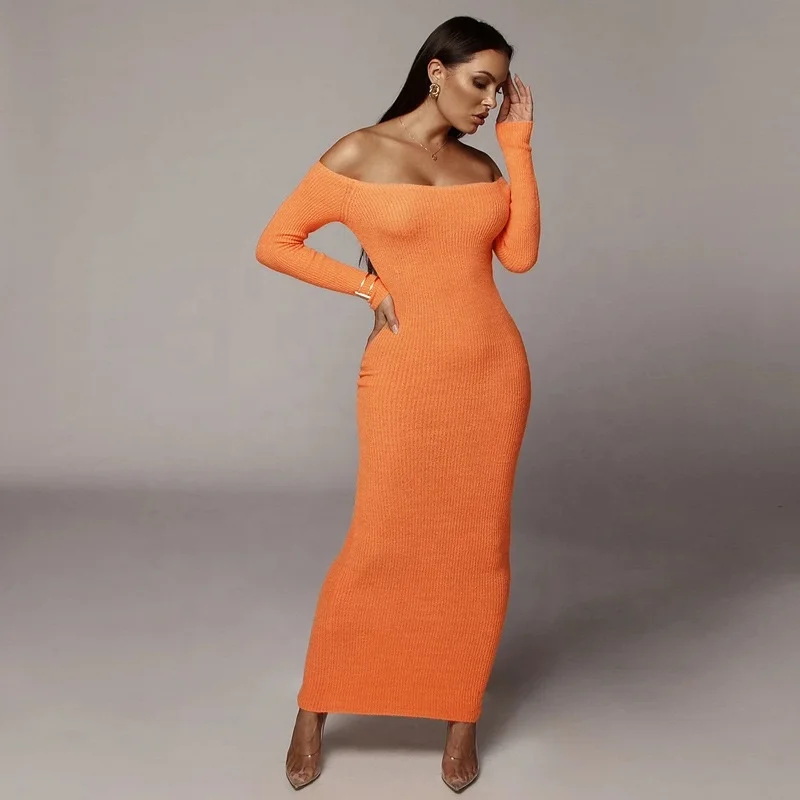 

Solid Fashion Women Dresses Elegant Party High Waist Dresses Slash Neck Sexy Bodycon Women Clothing