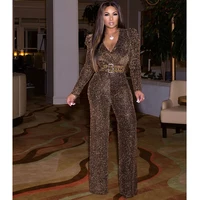 

Elegant Glitter V Neck Fitted Wide Leg Party Jumpsuits For Ladies Women 2019