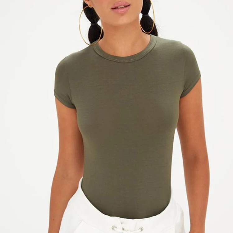 

Summer Fashion Tender Basic Khaki Crew Neck Fitted T Shirt For Women, Khaki or customized