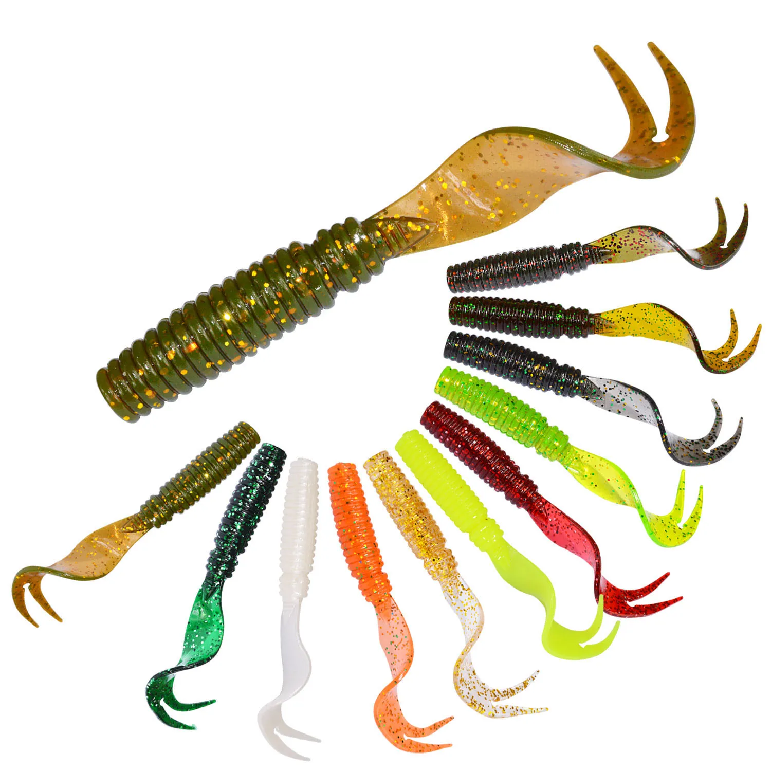 

Worms Silicon Worm 75mm 3.3g 8pcs Fishing Bait Long Tail Plastic Soft Fishing Grub fishing lure, 11 colors