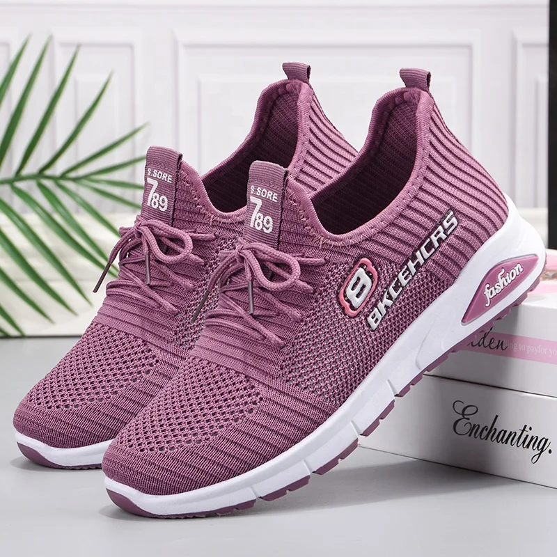 

Fashion office shoes walking running soft Breathable mesh upper ladies casual shoes shoes women wedges sneakers for women, Black /gray/purple /pink