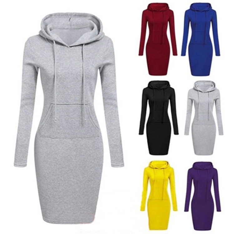 

Hot Selling Winter Hoodie Jumpsuit Plus Size Solid Color Casual Daily Custom Logo Accepted Women Dress, 11 colors