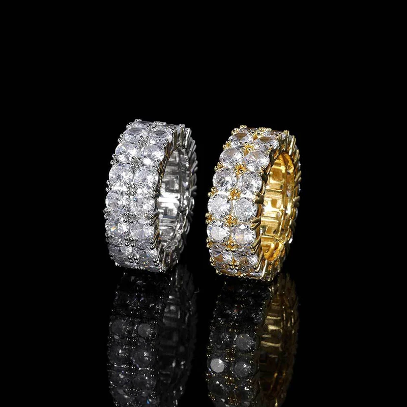 

Accept Mixed Wholesale Fashion 18K Gold Full Double Row 3A Zircon Setting Jewelry US Size 7 8 9 10 Hip Hop Men Ring