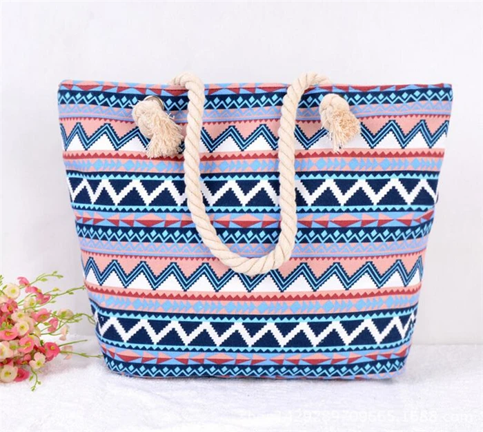 

2020 Wholesale cheap promotional canvas rope handle beach bag, Red, blue