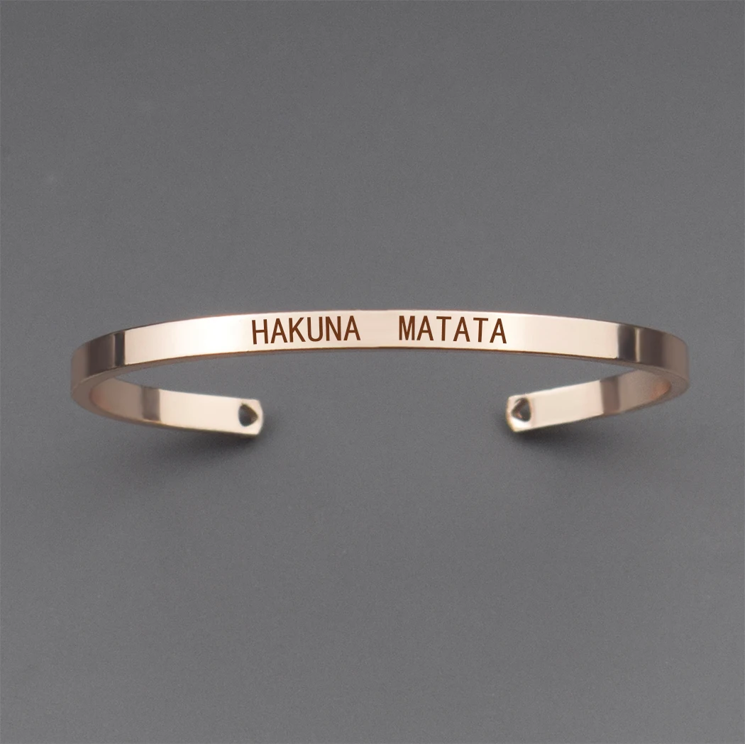 

Simple Design Letters Hakuna Matata Cuff Bracelet Custom Engraved Any Words Women Open Cuff Bracelet
