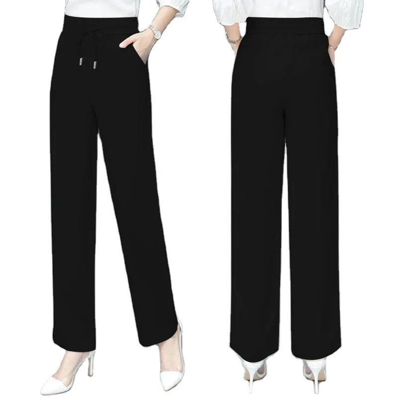 

Straight wide-legged women high-waisted large-size loose ice silk casual pants