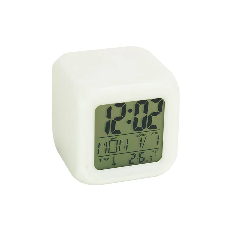 

EMAF Sublimation Blanks Custom Logo Plastic Cube LED Color Change Digital Alarm Clock for Student, Custom requested