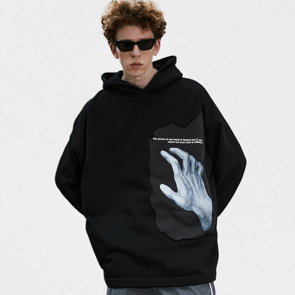 

Cheap Black And Black Brown Two Color Cotton Custom 3D Printing Oversize Pullove Fleece Lining Streetwear Men Hoodies