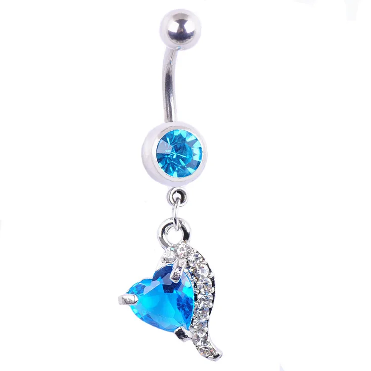 

HOVANCI navel rings piercing 5 nombril blue volcanic stone accessories Drop peach heart belly button ring heart button ring, As picture