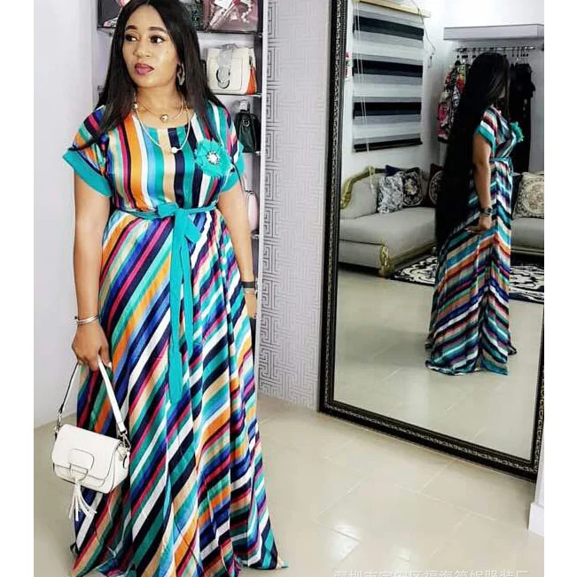 

Y007 2020 Lady New Casual Black and White Striped Plus Size Dress African Women New Long Dress, Blue, black, wine red