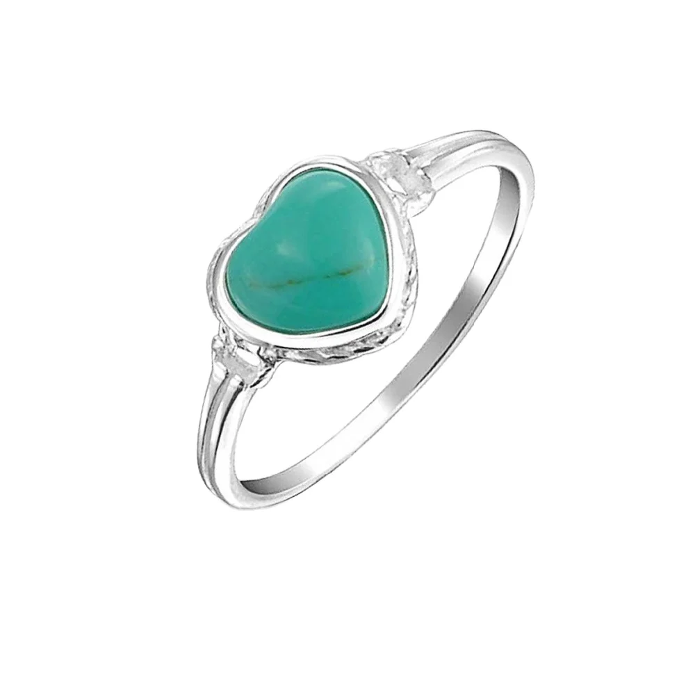 

Bezel Setting Love Heart Shape Natural Blue Turquoise Stones Jewelry Silver Rings Women 925 Sterling Ring, Colors