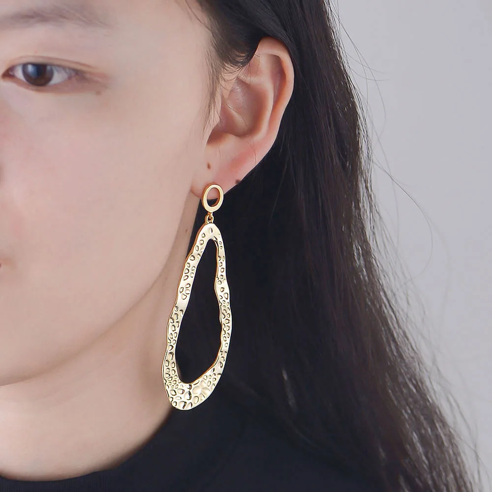 Brass Classic Brass 14K Gold Plated Big Irregular Earrings Jewelry Wholesale Geometric Large Drop Earrings for Women
