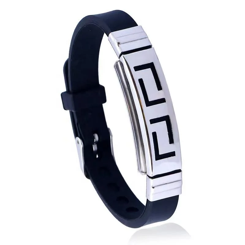 

Sporty simple belt buckle stainless steel charms bracelet men's silicone wristbands, Customized color
