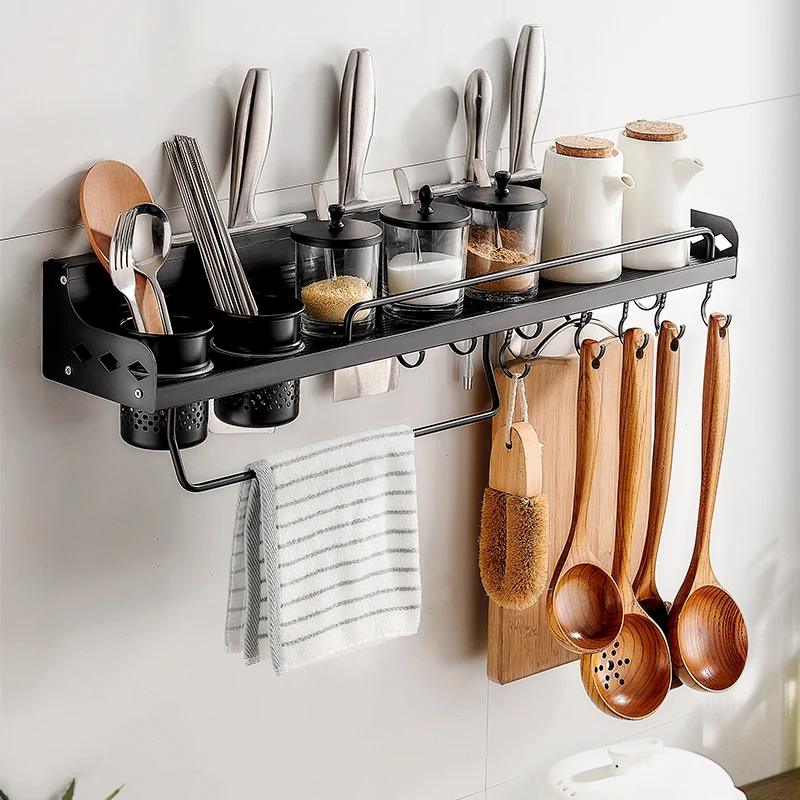 

Wall Mounted Kitchen Hanging Holder Aluminum Spice Rack With Hook Seasoning Organizer