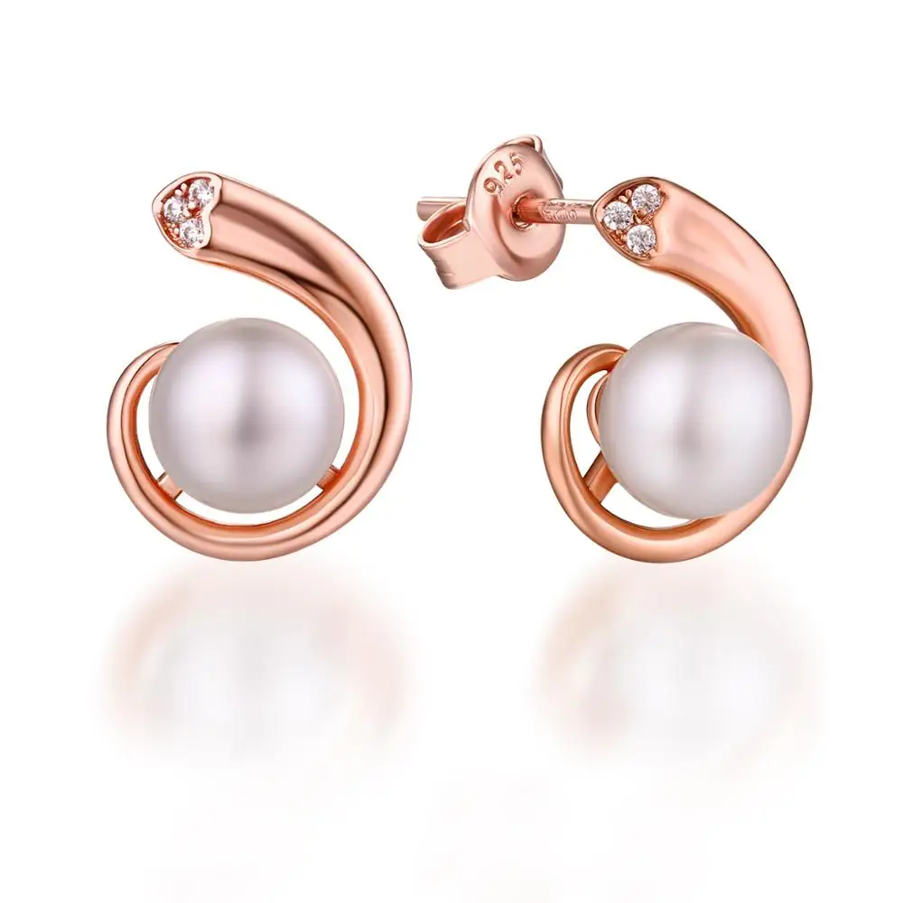 

Hot Sale 14K Gold Plated 925 Sterling Silver Fancy Stud Earrings Pearl Pearl Jewelry, Picture