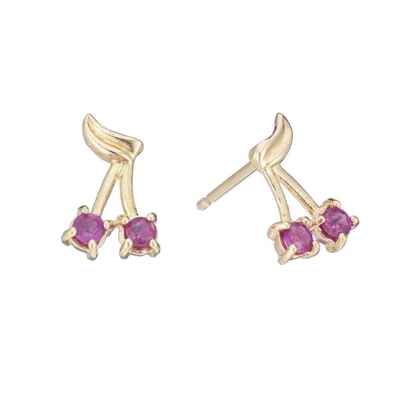 

Gemnel Fashion 2024 ruby cherry 925 silver jewellery mini stud earrings women