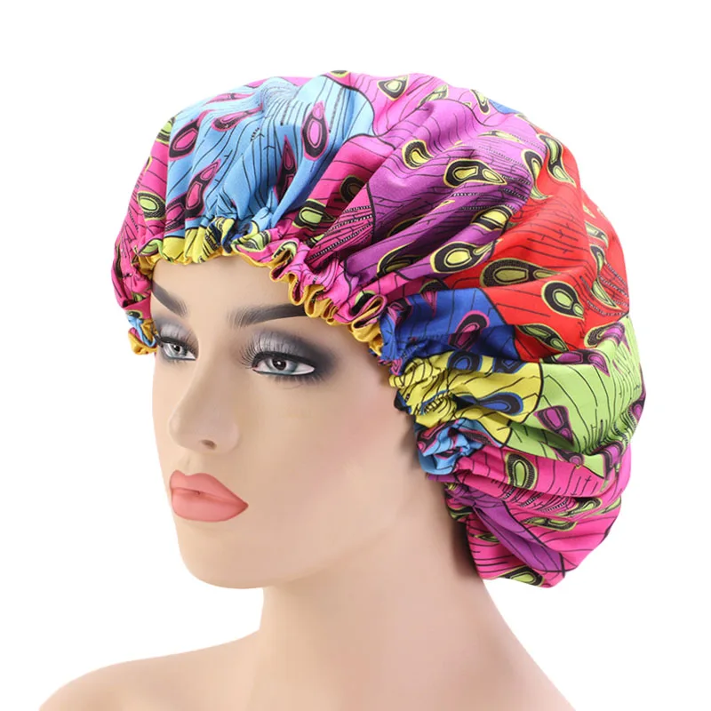 

Hot Sale Large Size Satin Lined Ankara Bonnet African Pattern Long Hair Sleep Cap Print Fabric Elastic Size Bonnets 256C-1