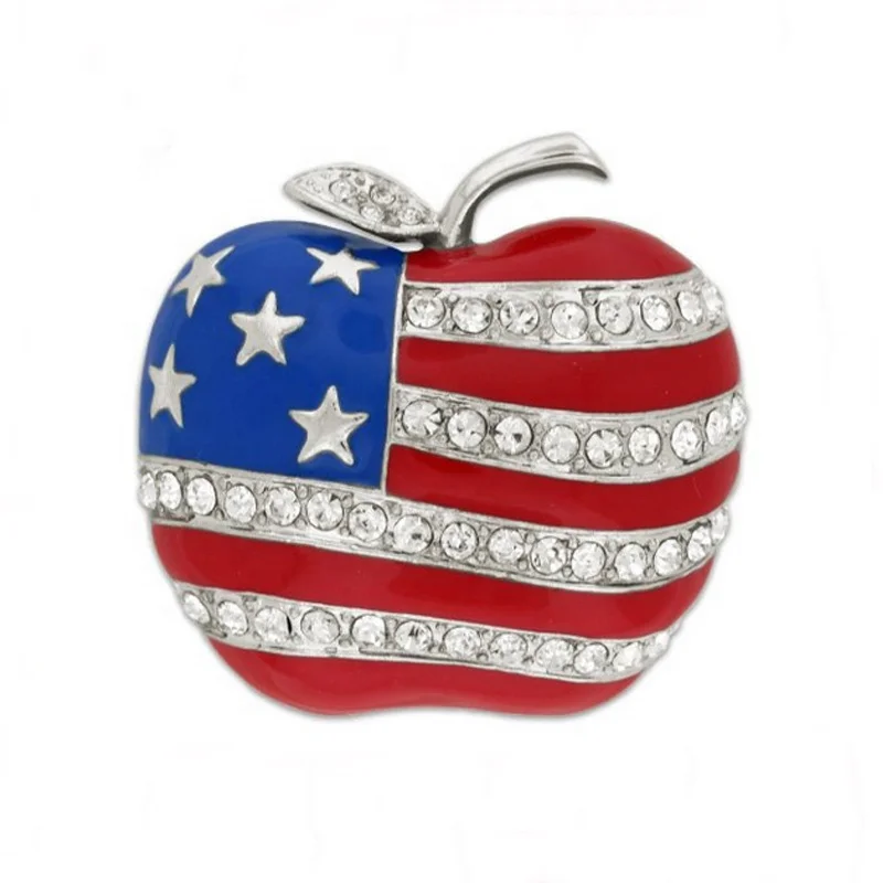 

Free Shipping 50 mm Clear Rhinestone Enamel Apple USA American Country Flag Brooch Pin, Picture