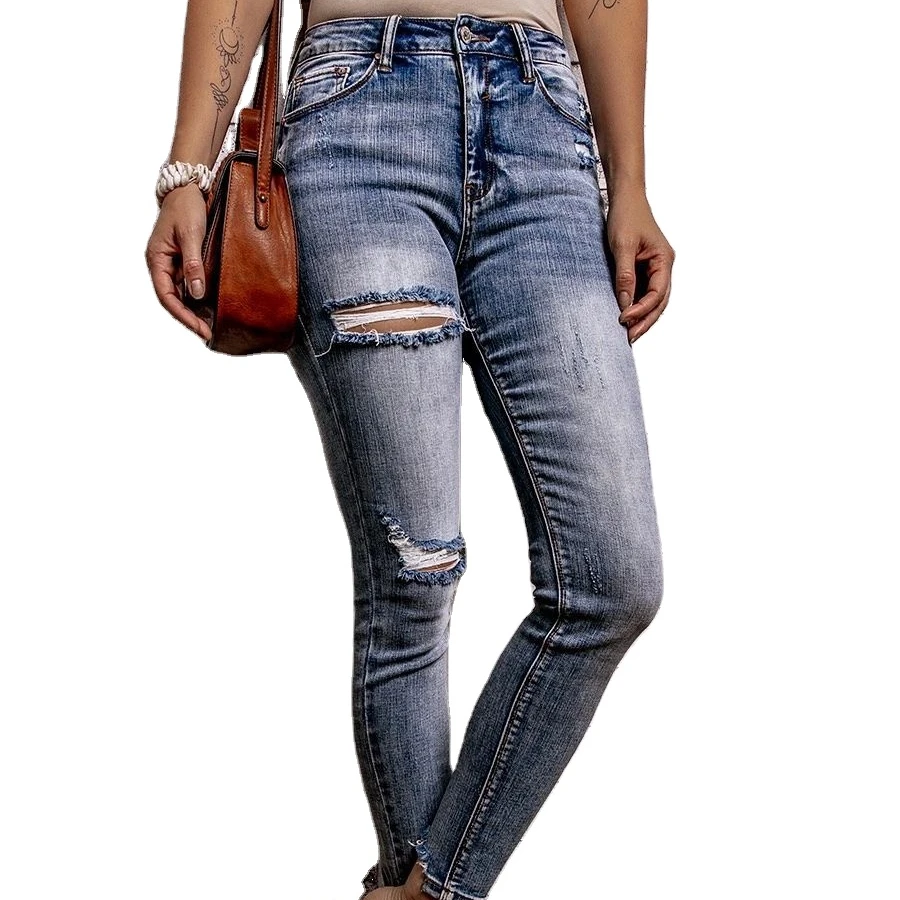 

2021 new High quality custom woman denim for women ripped jeans pants