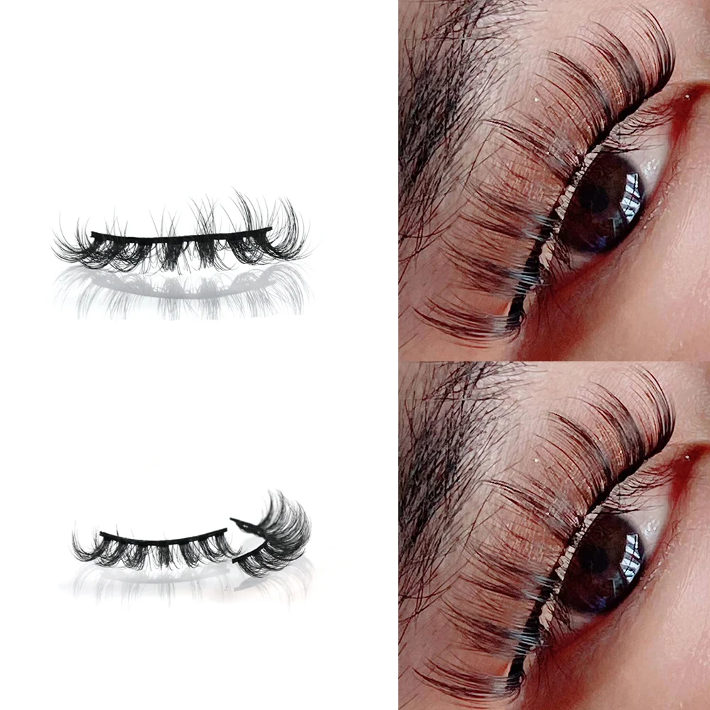 

QL03 A customized false eyelash faux mink 10mm D curl wink winged Russian eyelash extensions with custom lash box, Natural black