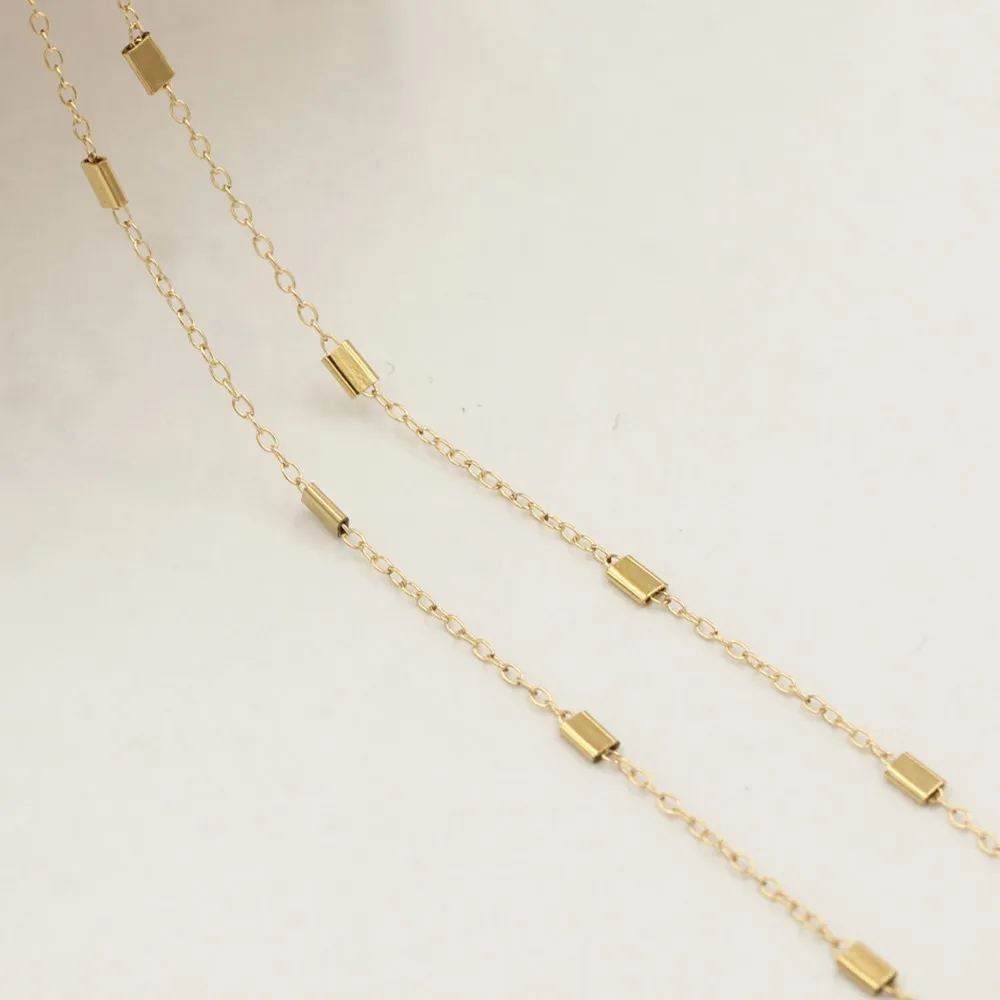 

New 14K Gold Filled Cable Chain w/ Flat Beads No Tarnish Permanent Bulk Chain for Jewelry Making