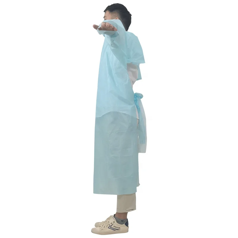 

wholesale price breathable isolation cpe gown pp 25 gram with tumb loop cpe gown aami level 2 disposable cpe apron, Bule/white/green/orange