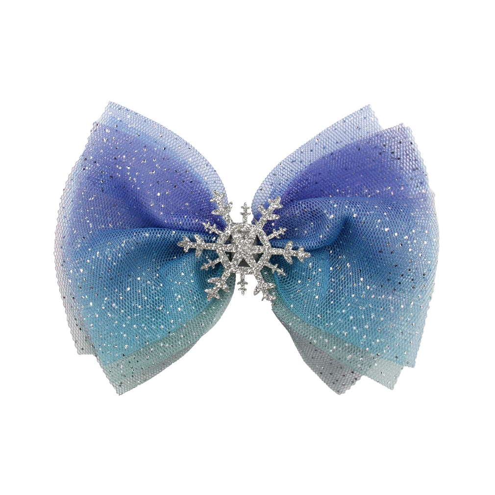 

2021 Hot-sale Snowflake Princess Girl's Mesh 5" Glitter Hair Bow Barrette DIY Hair Accessories For Women Hair Clip Headwear, 1 colors available