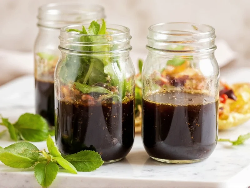 Glass jars containing homemade balsamic vinaigrette
