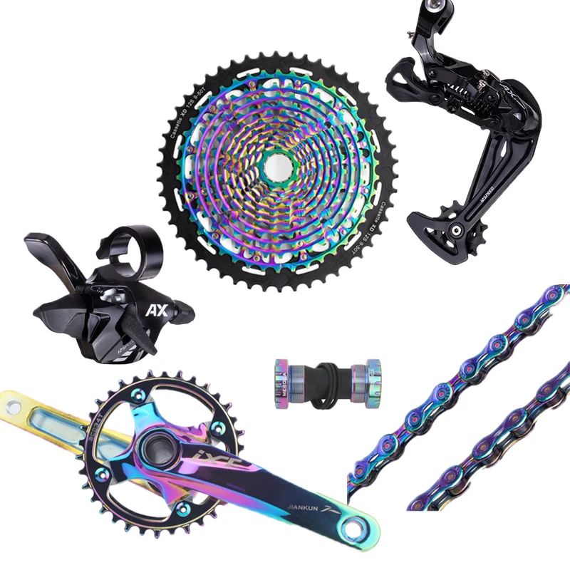 

XTOS MTB Bike 1*12 Speed Groupset Shifter Derailleur Chain 12s 9-50T Freewheel for XD Hub 170mm Crankset, Rainbow