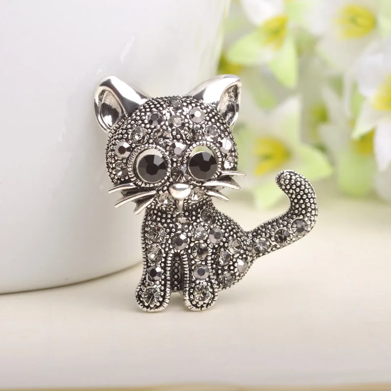 

Fashion Animal Pin Wedding Pin Kitty Jewelry High Quality Crystal Rhinestones Cat Brooches For Women, Gold,silver