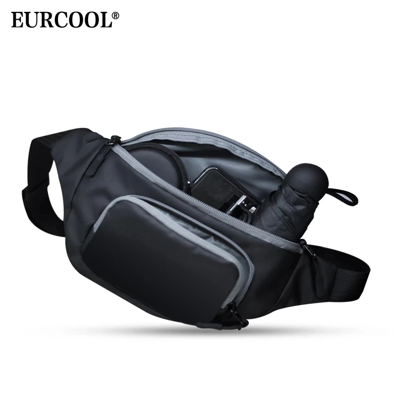 

2021 Eurcool Leather Waterproof Shoulder Chest Harness Utility Outdoor Sports Crossbody Waist Banana Sling Bag Men, Black