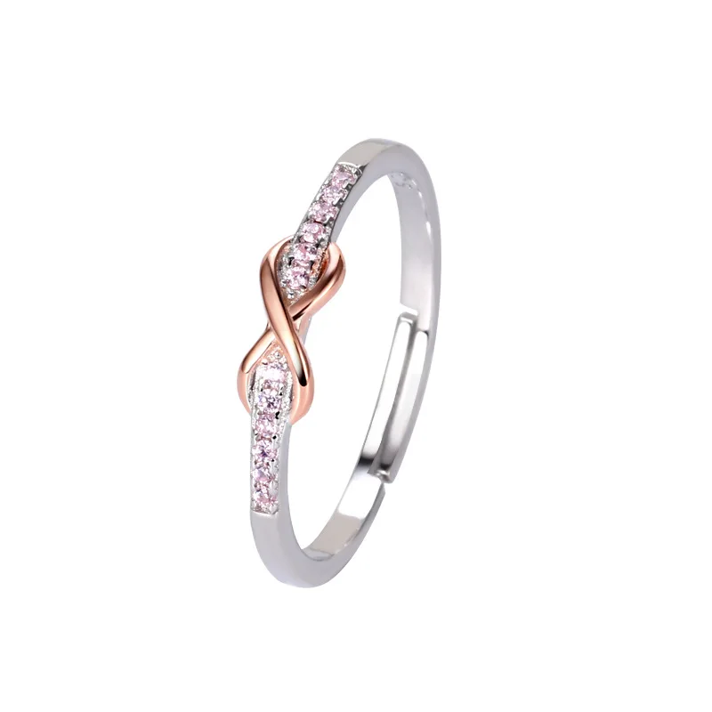 

Fashion Women Friendship Endless Love Jewelry 925 Sterling Silver Rings Pink Zircon 8 Cross Infinity Rings