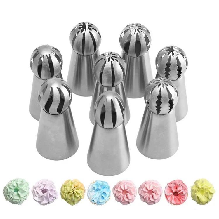 

8pcs Bag Kitchen Ball Shape Bakeware Piping Nozzles Stainless Steel Cake Piping Tips Sets Stainless Steel Russian Sets